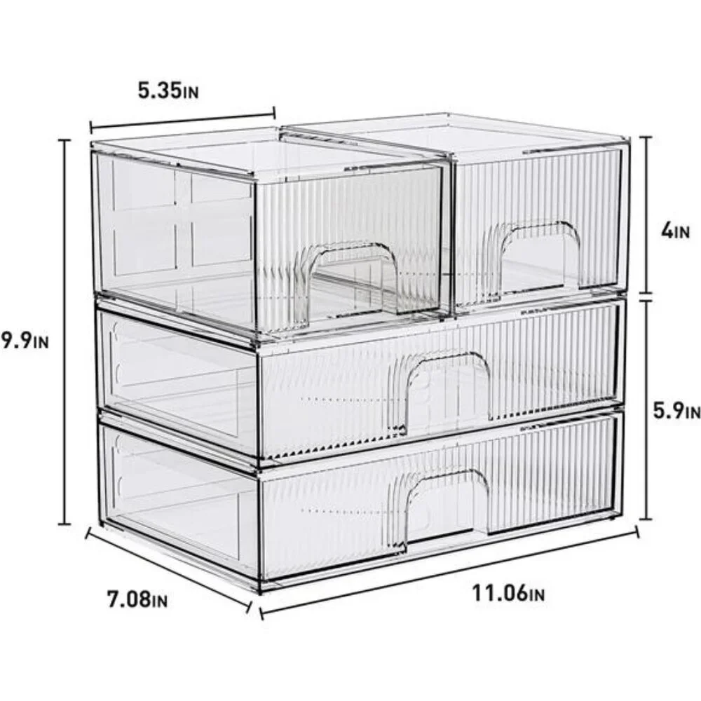 Acrylic Stackable Storage Drawers Clear Organizer for Makeup Bathroom Pantry